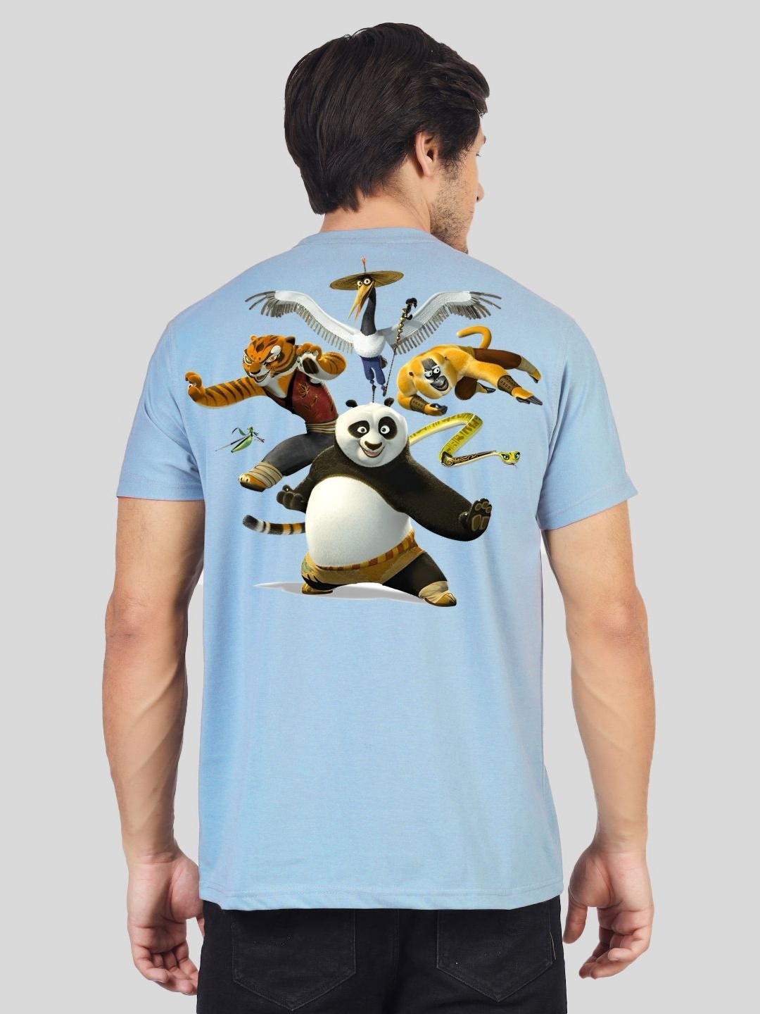 

Greylongg Men Graphic Printed Round Neck Cotton Kung Fu Panda T-shirt, Blue