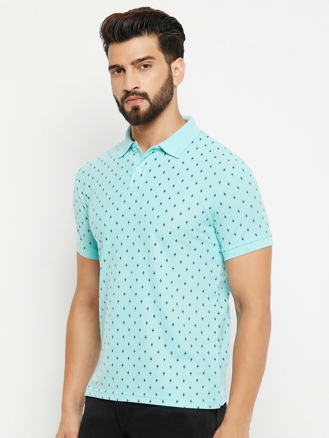 

GET GOLF Men Graphic Printed Polo Collar Cotton T-shirt, Turquoise blue