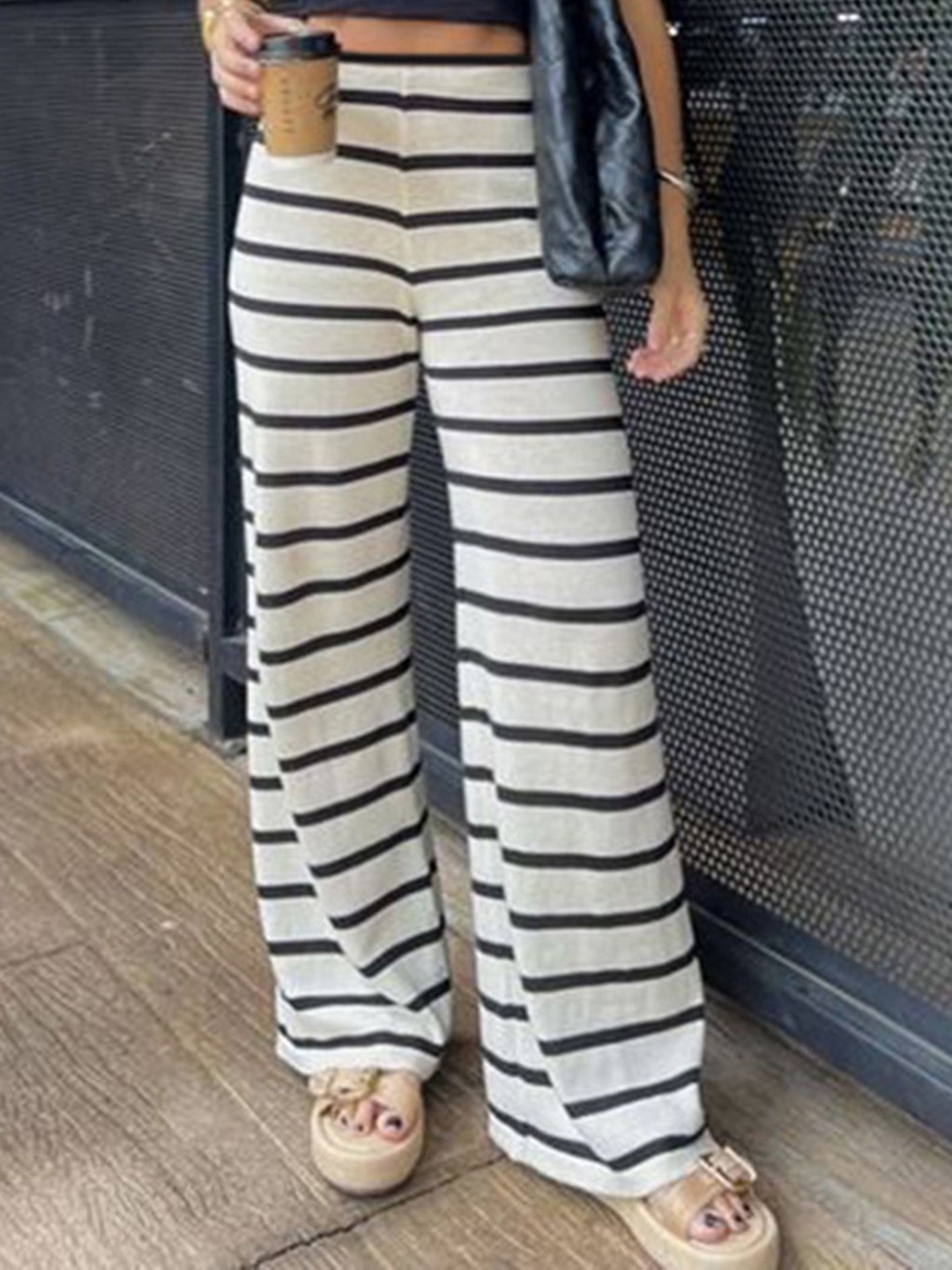 

LULU & SKY Women Striped Loose Fit High-Rise Trousers, Multi