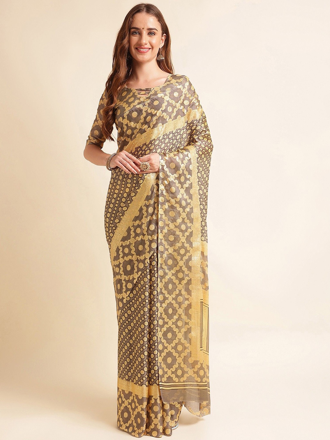 

DIVASTRI Pure Silk Woven Design Saree, Grey