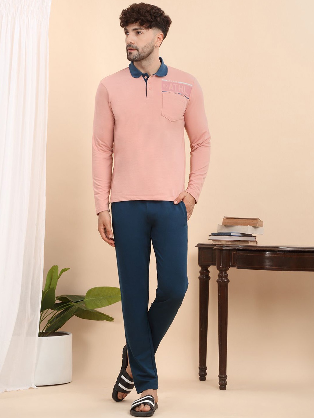 

Sweet Dreams Men Shirt Collar Pure Cotton Night suit, Pink