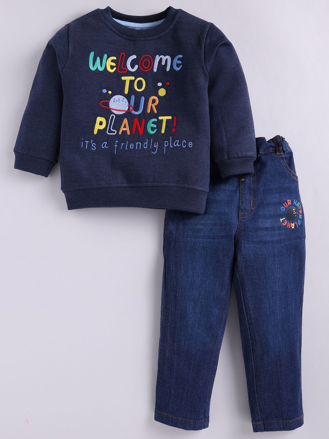 

Dollar Boys Printed Round Neck Long Sleeves Sweatshirt With Trouser, Navy blue
