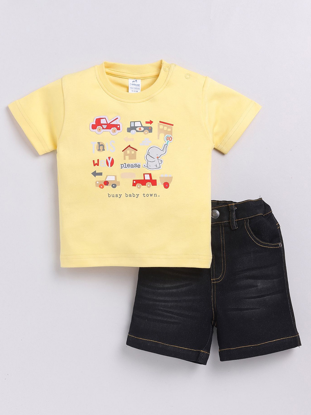 

Dollar Boys Printed Round Neck Short Sleeves T-Shirt With Shorts, Yellow