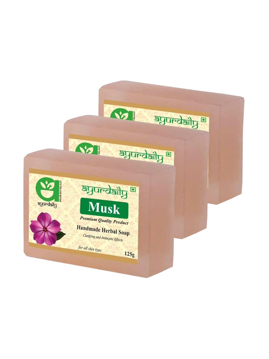 

Ayurdaily Set of 4 Handmade Herbal Musk Vegan Herbal Soap - 125 g Each, Brown