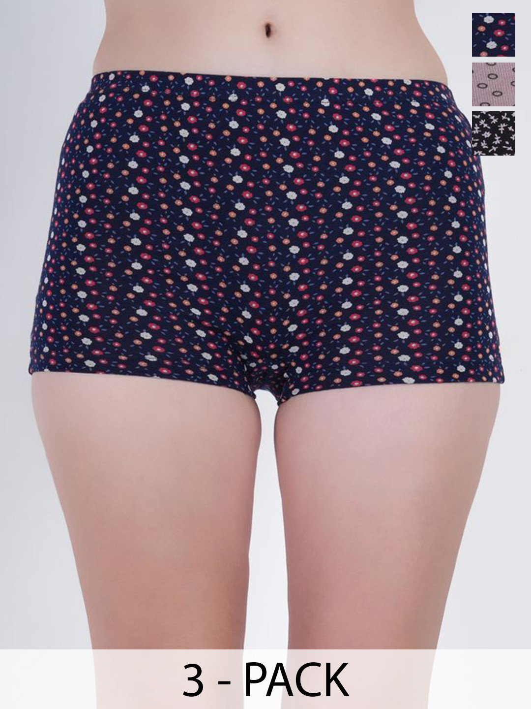 

LADYLAND Women Pack Of 3 Floral Printed Mid-Rise Boy Shorts, Black