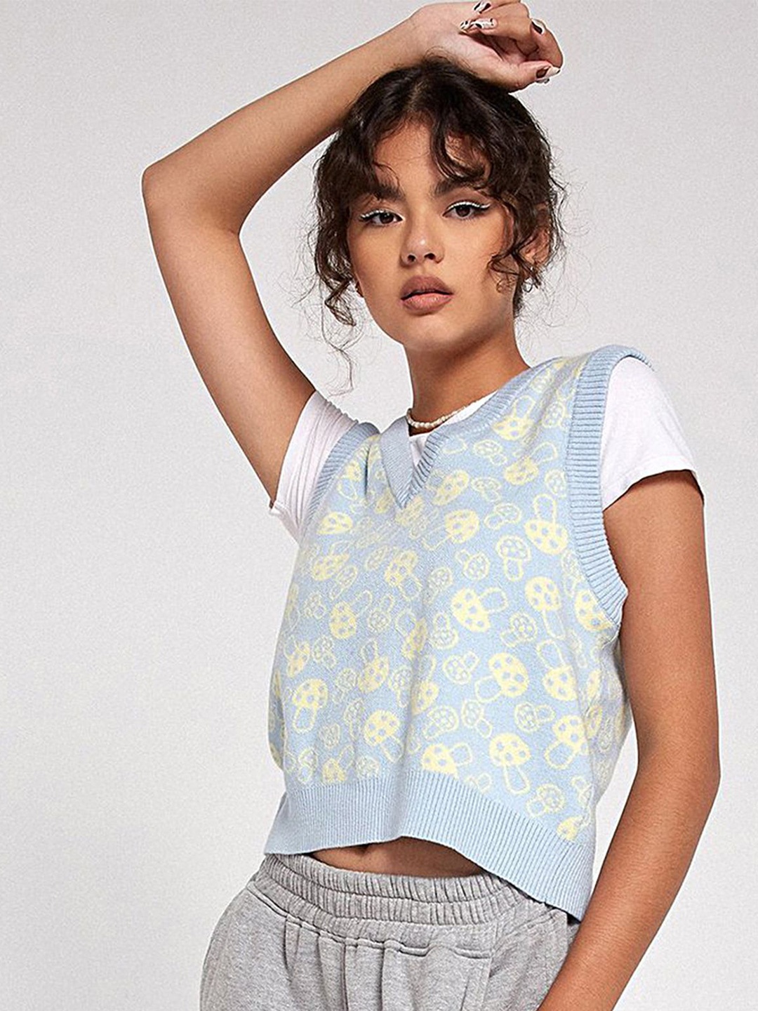 

LULU & SKY Women V-neck Knitted Crop Pullover, Blue