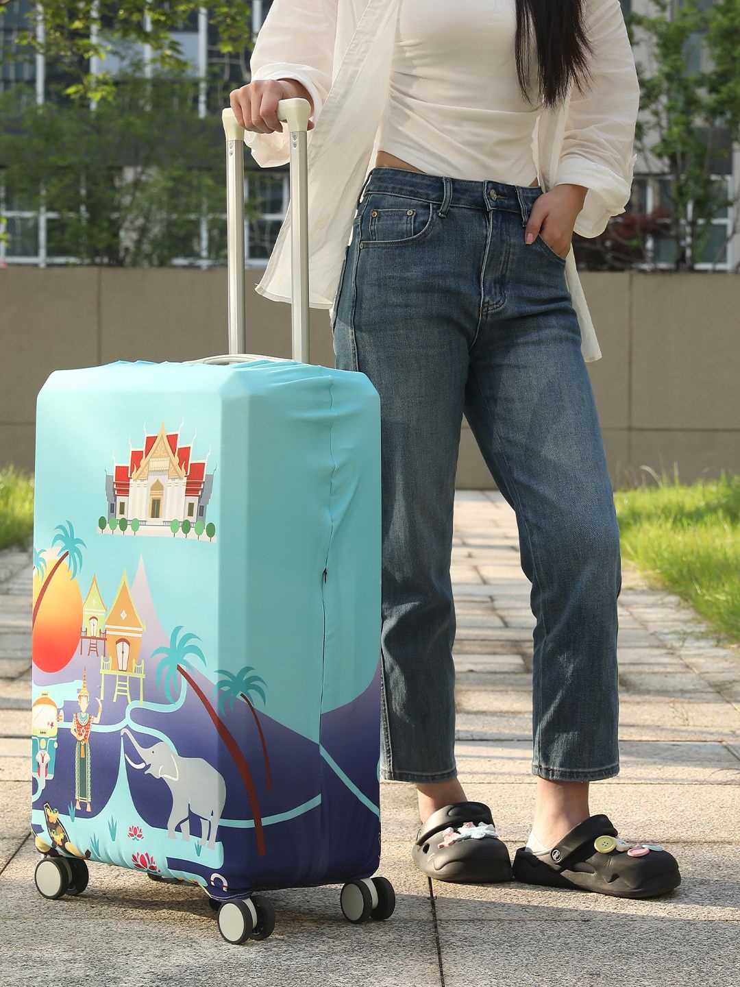 

HOKIPO Graphic Thrill Seeker Printed Large Trolley Suitcase Cover, Blue