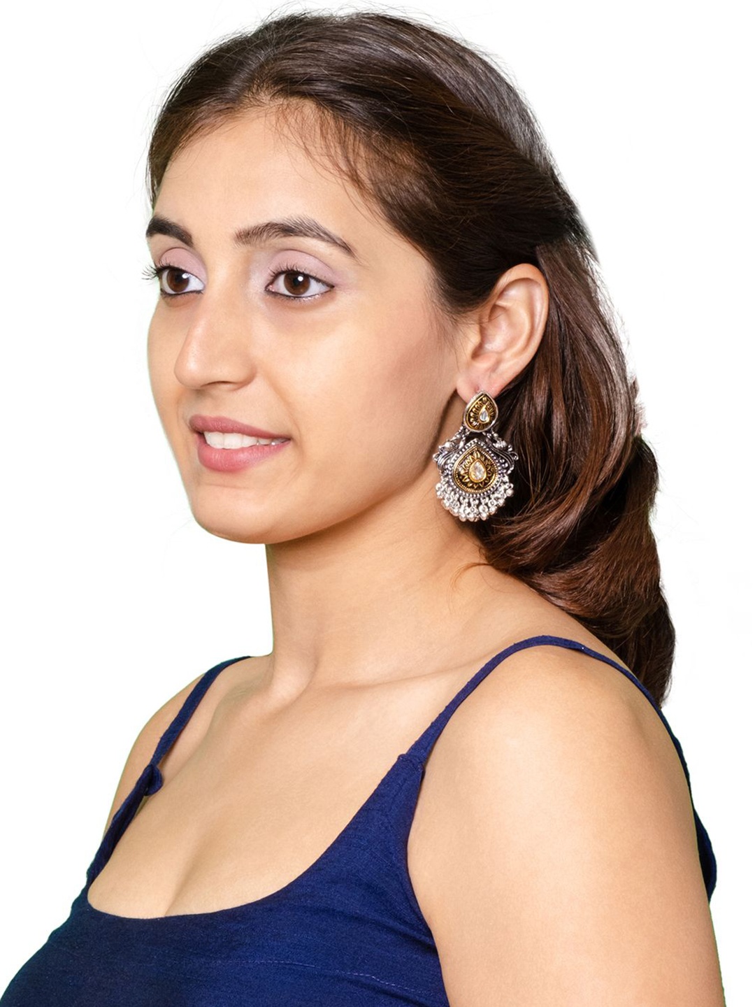 

Shining Jewel - By Shivansh Contemporary Cubic Zirconia Oxidised Drop Earrings, Silver