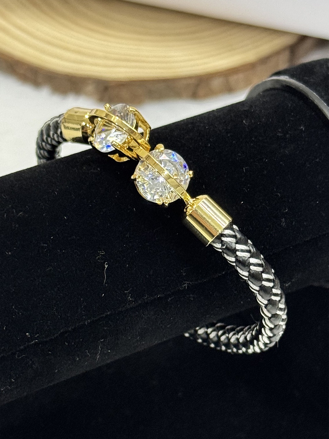 

The Jewellery Tale Gold-Plated American Diamond Bangle-Style Bracelet, Black