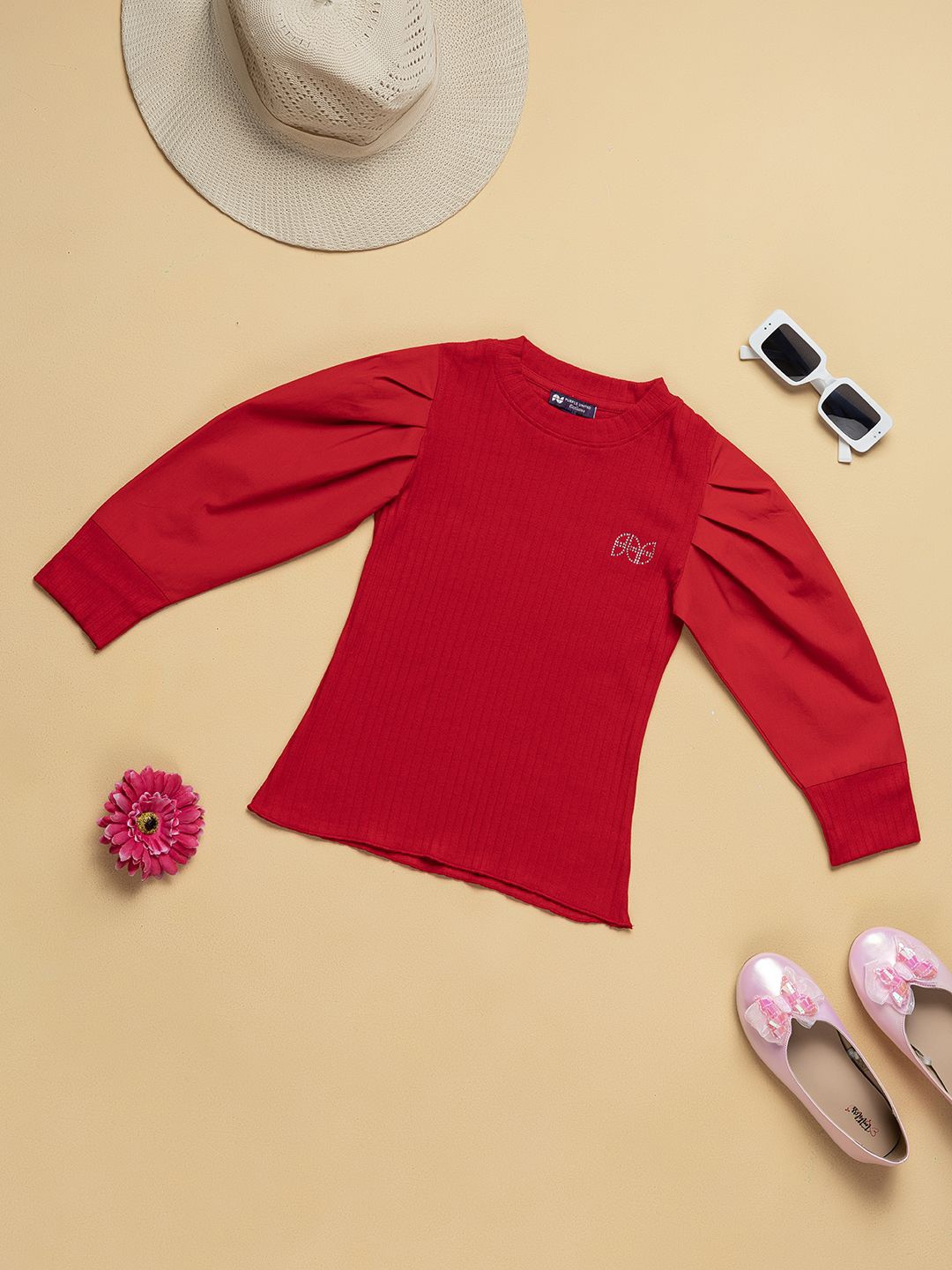

Purple United Kids Girls Cotton Long Puff Sleeves Top, Red
