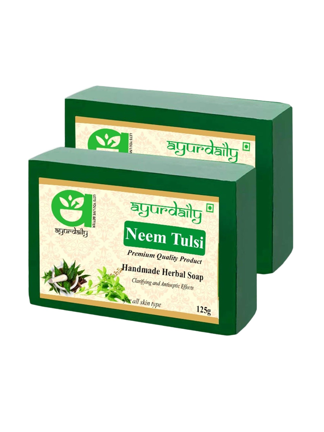 

Ayurdaily Set Of 2 Natural Neem Tulsi Soap- 125 g Each, Green