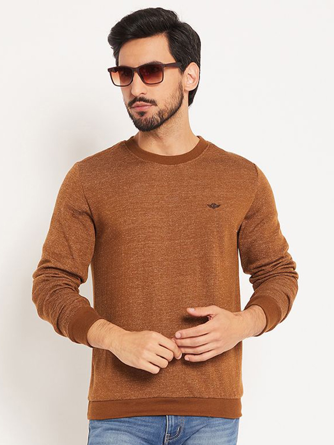 

GET GOLF Men Self Design Round Neck Sweatshirt, Brown