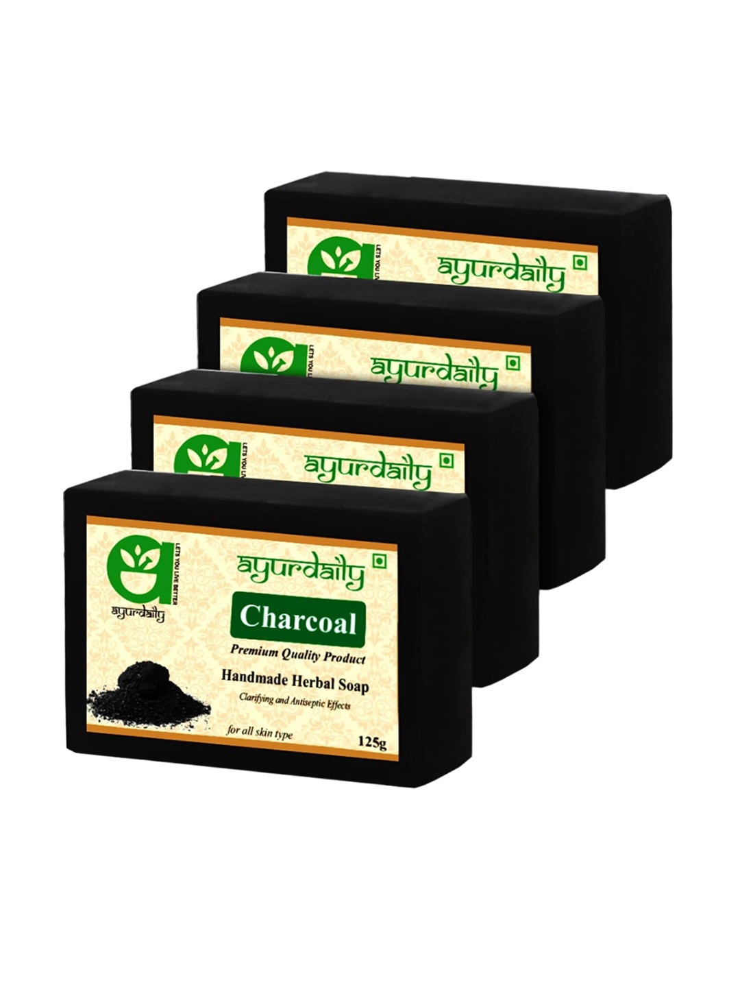 

Ayurdaily Set Of 4 Natural Charcoal Pure Glycerin Soaps - 125 g Each, White