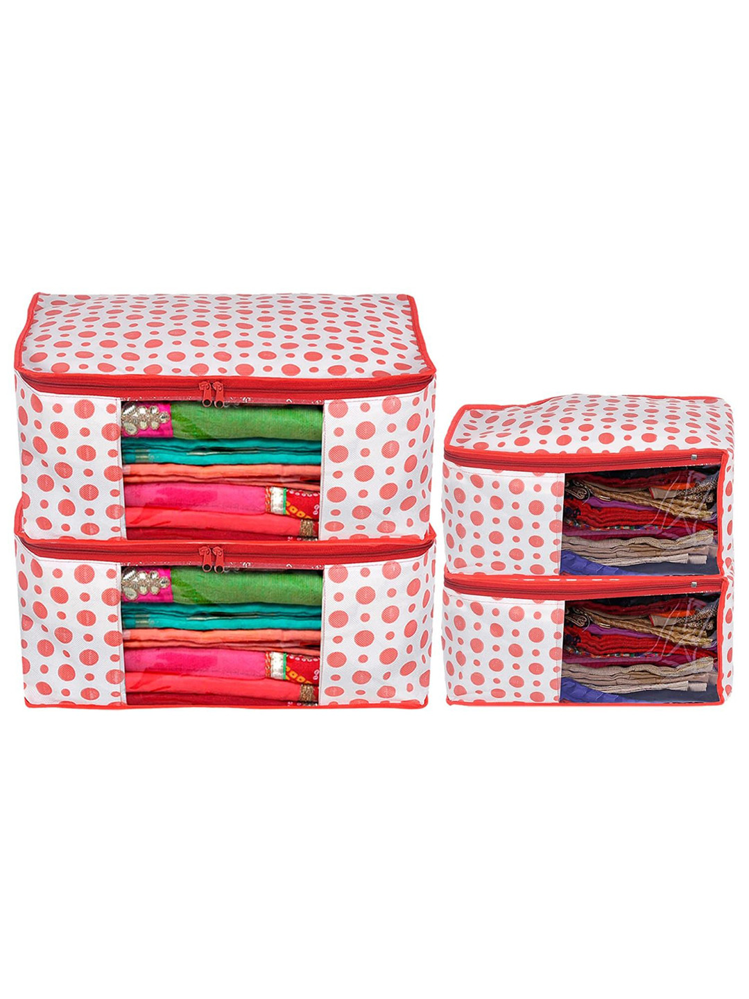 

Kuber Industries Pink & White 4 Pieces Polka Dot Printed Saree Cover Organisers