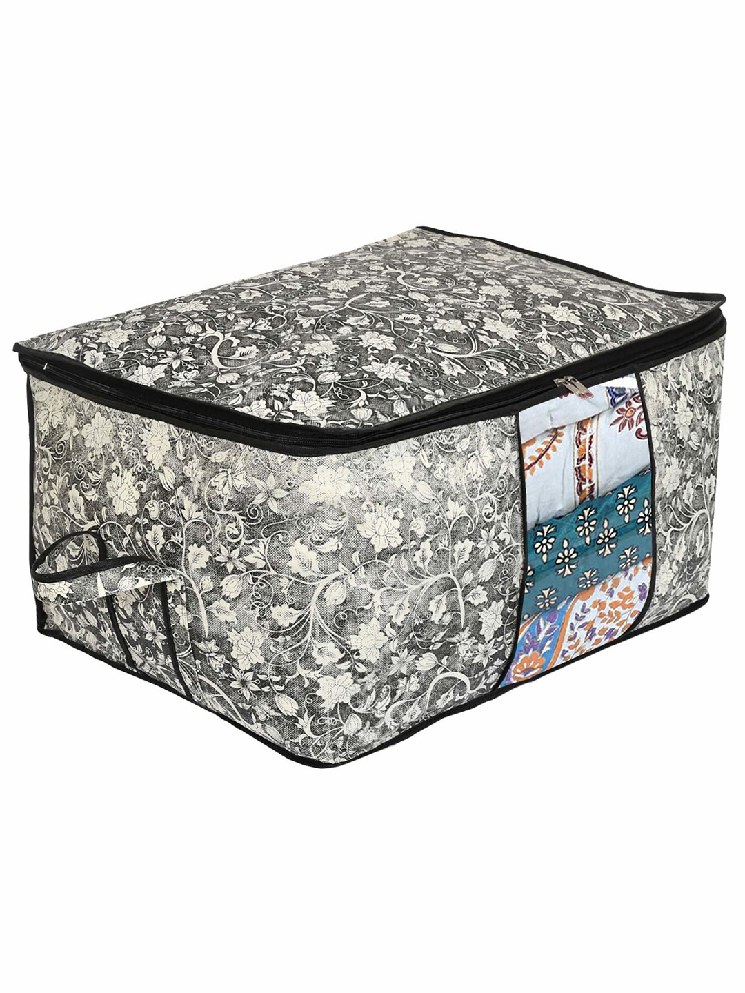 

Kuber Industries Black & White Floral Printed Multi-Utility Organisers