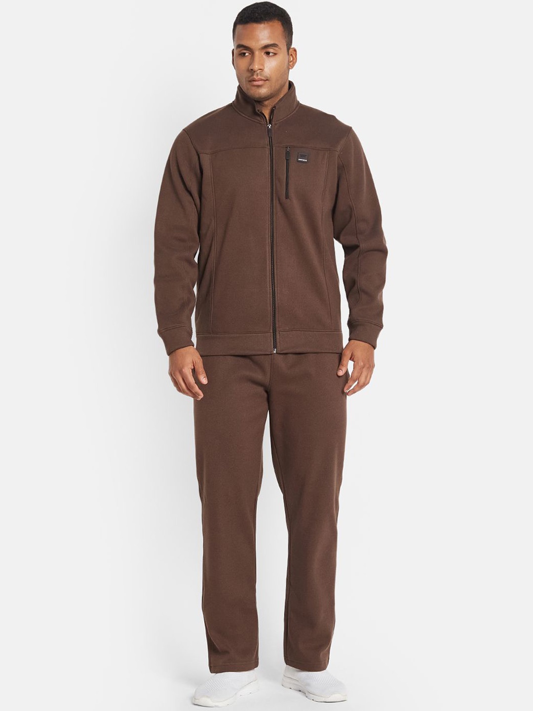 

Octave Men Mock Collar Long Sleeves Mid-Rise Tracksuits, Brown