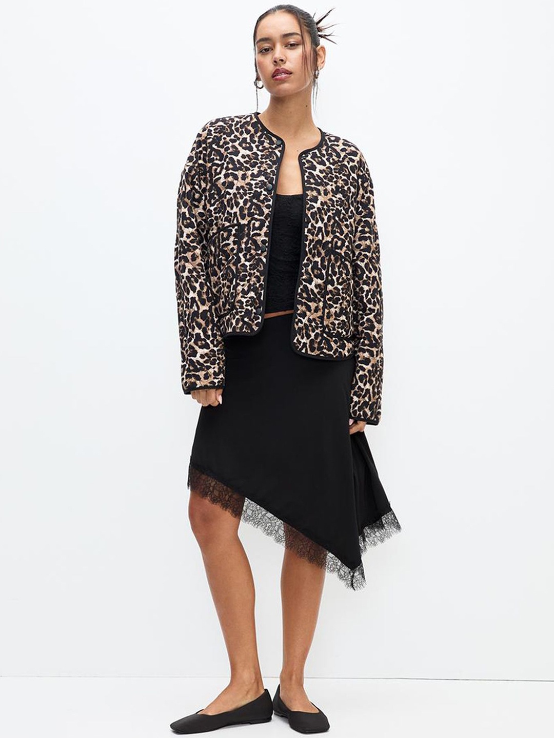 

LULU & SKY Women Collarless Animal Printed Casual Open Front Jacket, Brown