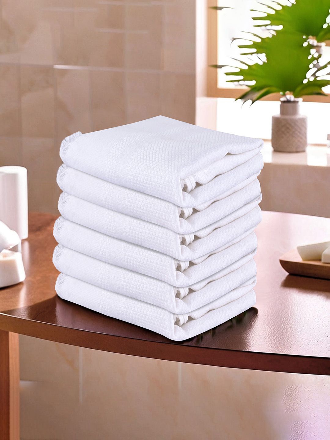 

Kuber Industries White 6 Pieces Cotton 210 GSM Face Towels