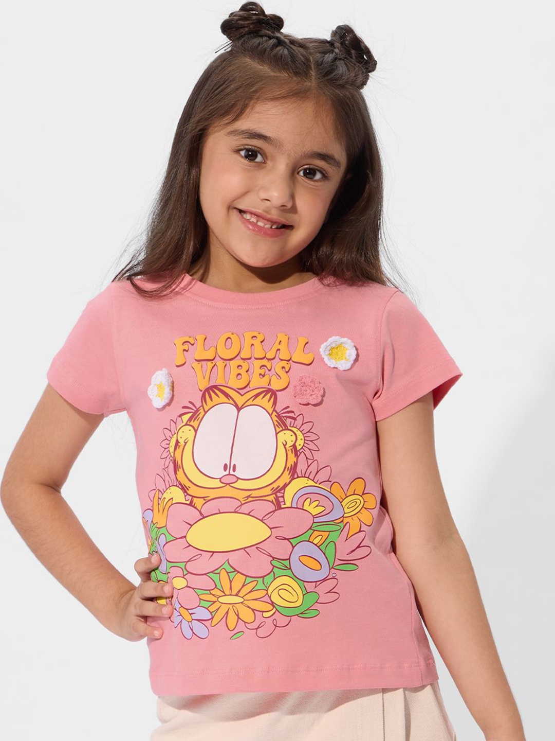 

The Souled Store Girls Graphic Printed Round Neck Cotton Garfield T-shirt, Pink