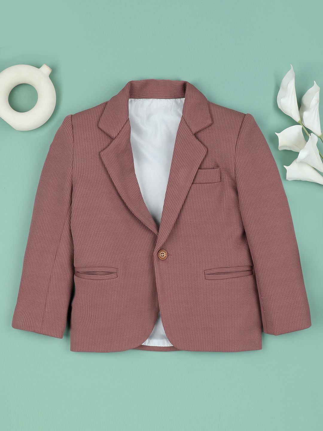 

Ridokidz Boys Self-Design Single-Breasted Casual Blazer, Pink