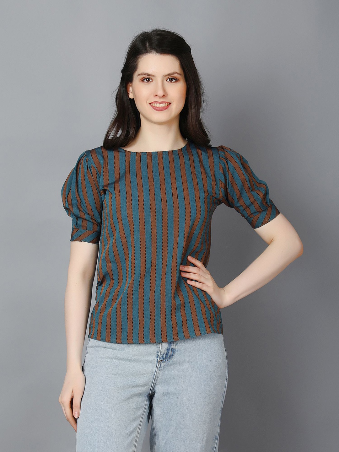 

Zuvino Women Striped Cotton Top, Teal
