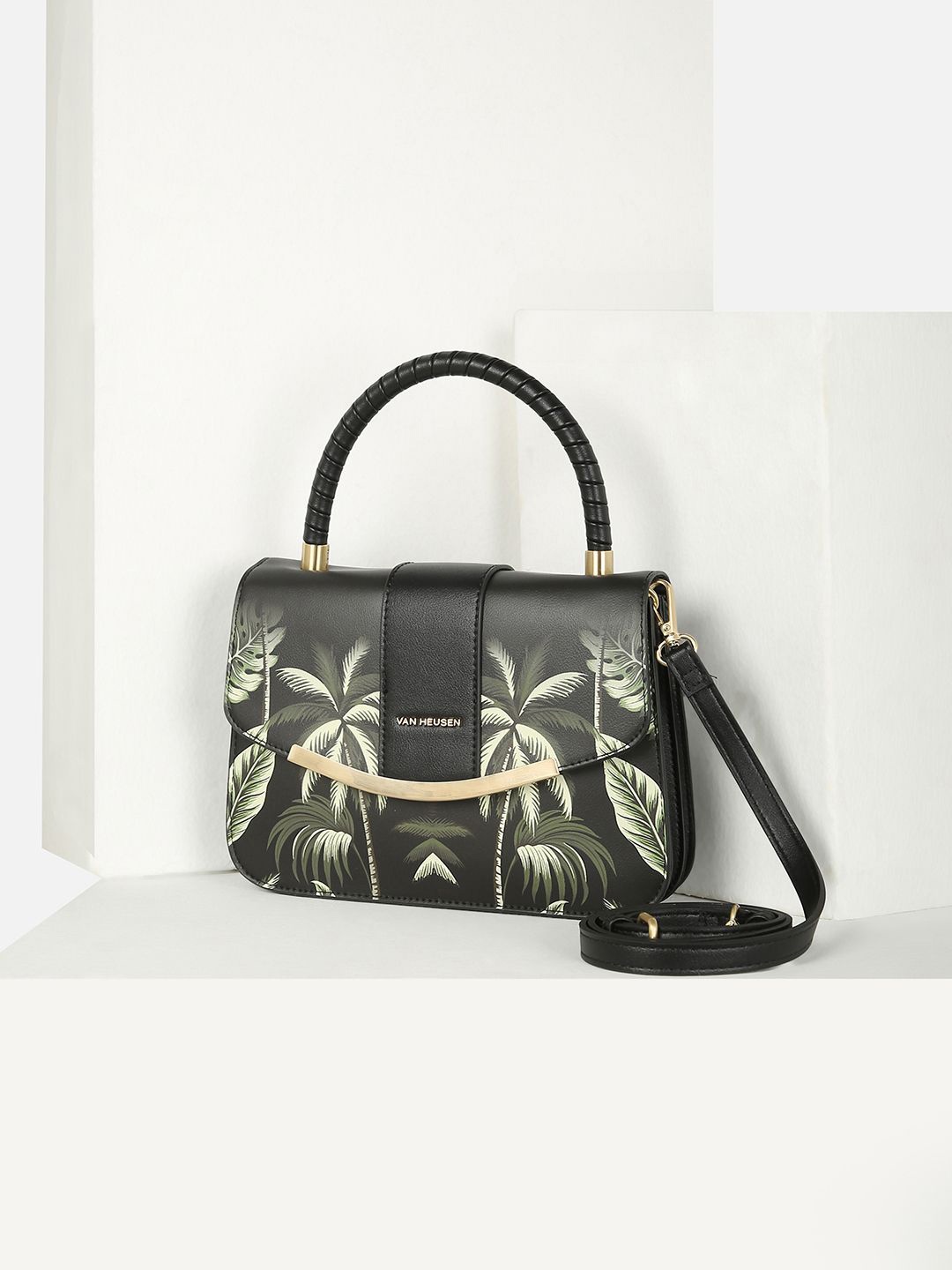 

Van Heusen Woman Floral Printed Structured Satchel Bag, Black