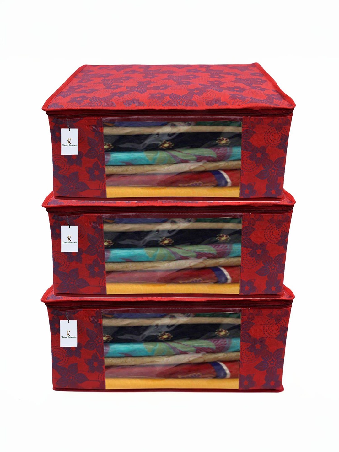 

Kuber Industries Maroon 3 Pieces Floral Printed Multi-Utility Organisers