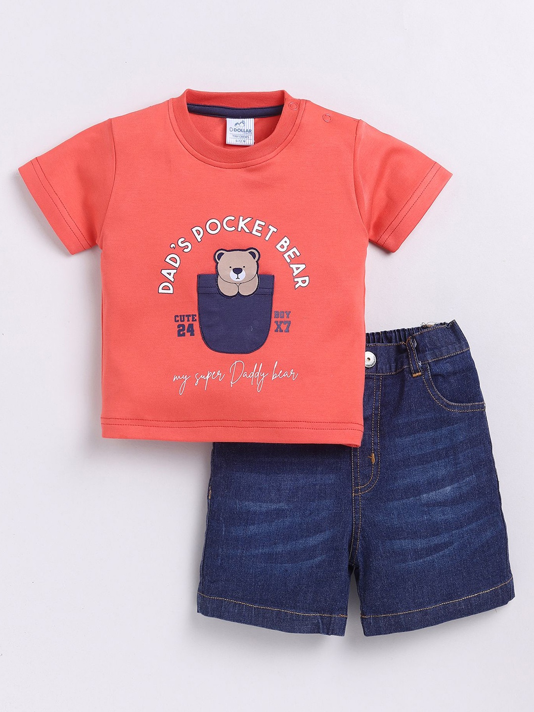 

Dollar Boys Printed Round Neck Short Sleeves T-Shirt With Shorts, Red