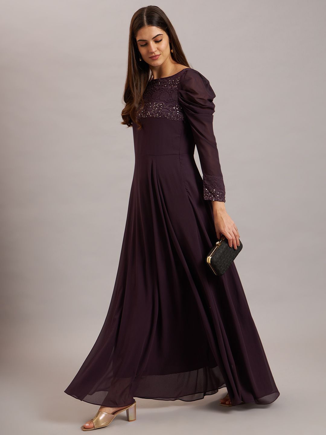 

Eavan Women Self Design Long Sleeves Maxi Dress, Purple