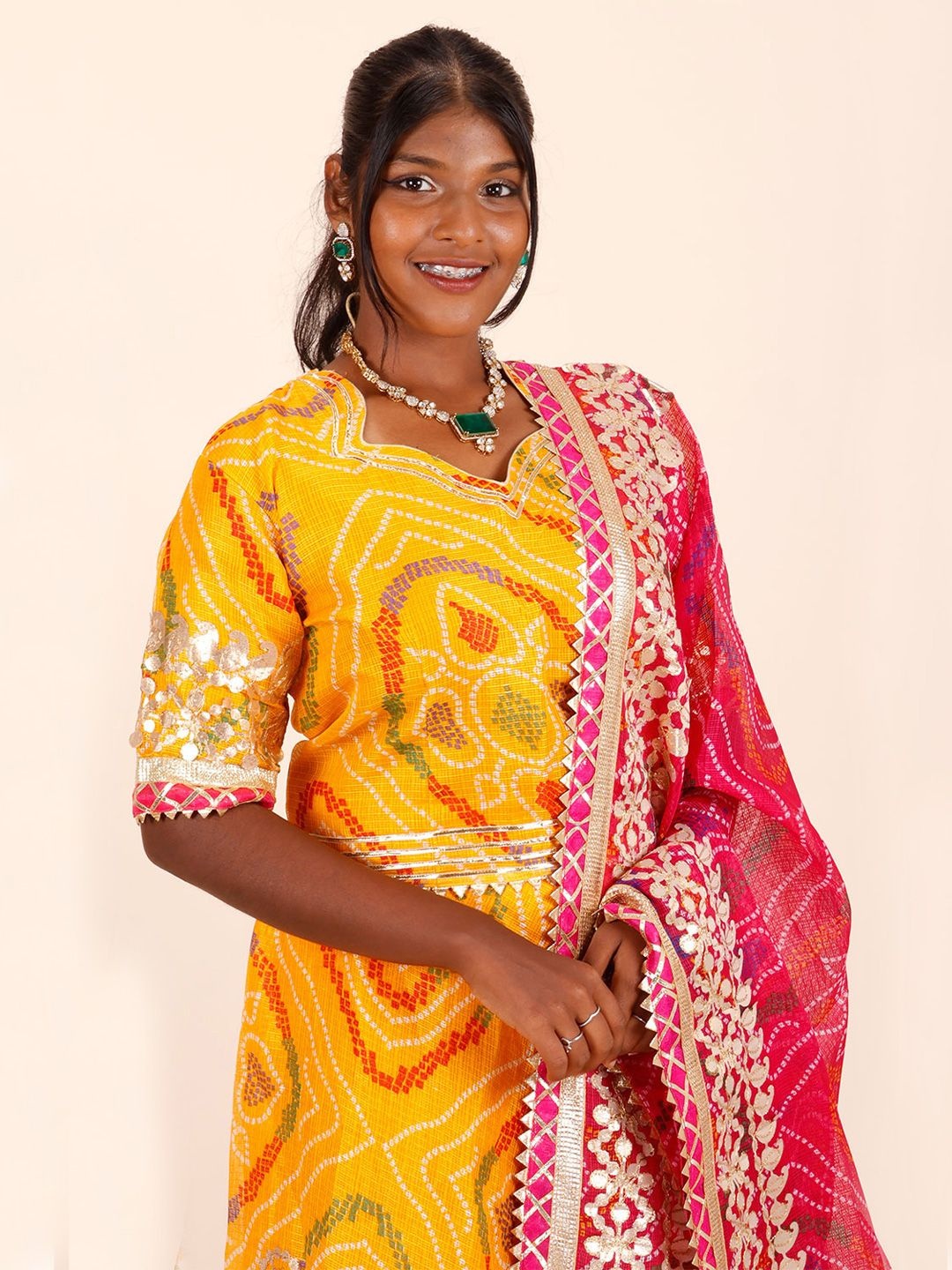 

Avishya Printed Semi-Stitched Pure Cotton Lehenga & Blouse With Dupatta, Yellow