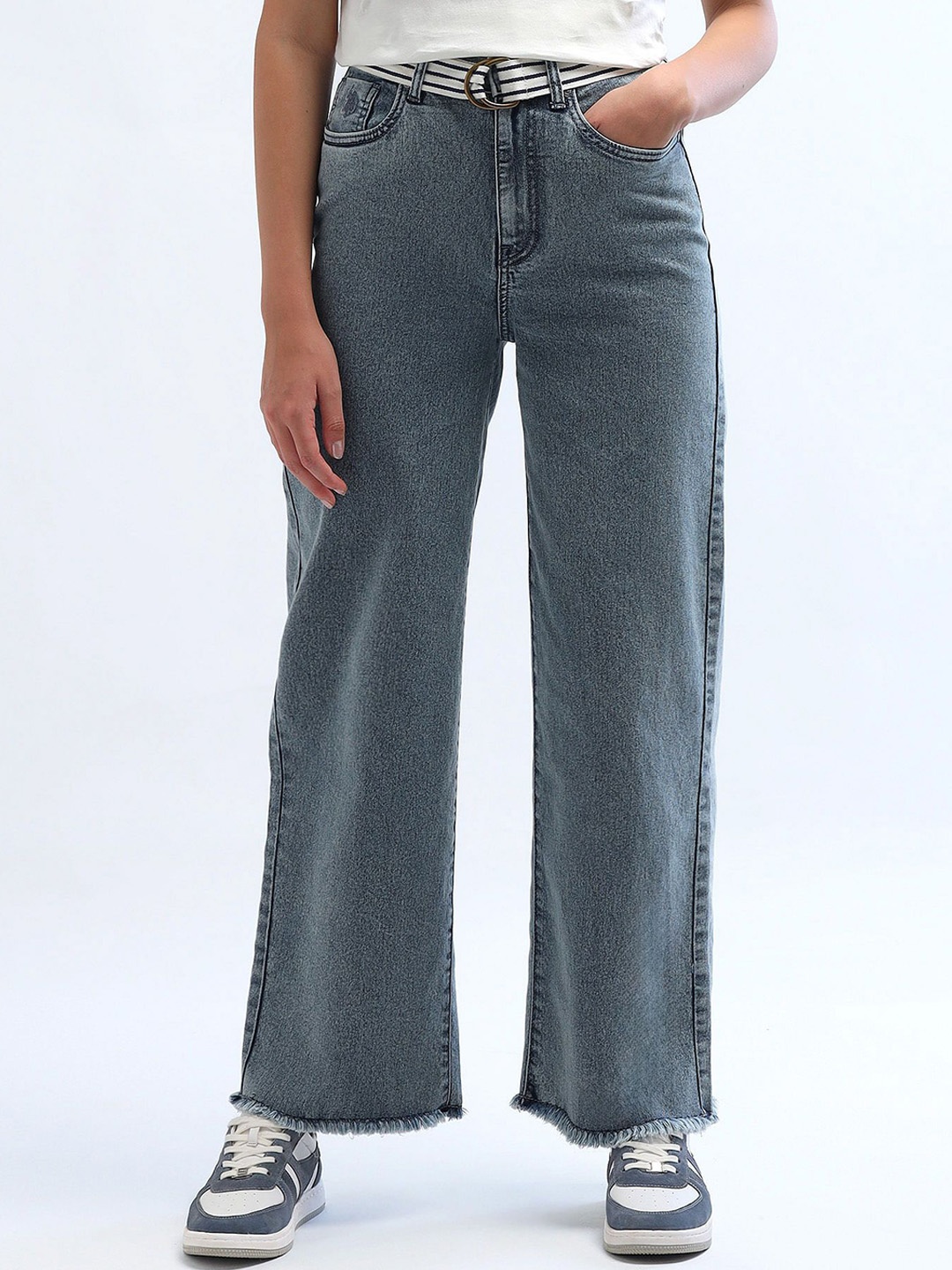 

U.S. Polo Assn. Women Wide Leg High-Rise Stretchable Jeans, Blue