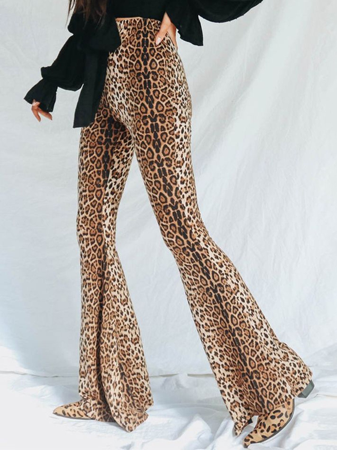 

LULU & SKY Women Animal Printed Flared High-Rise Trousers, Yellow