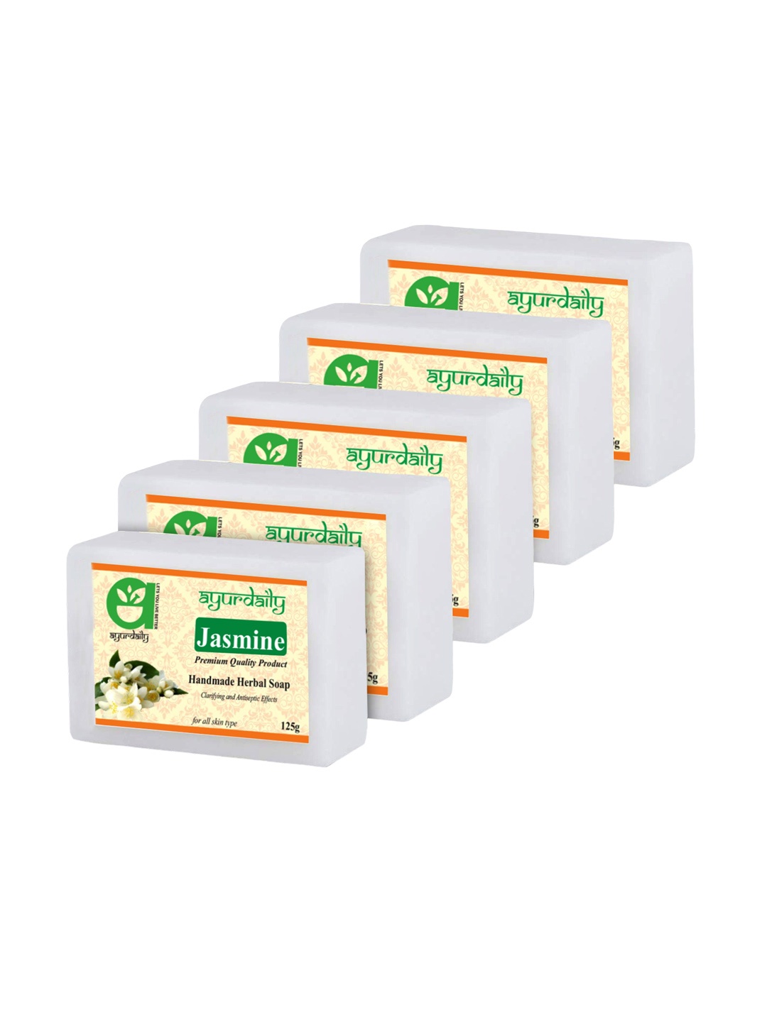 

Ayurdaily Set Of 5 Herbal Jasmine Soap- 125g Each, White