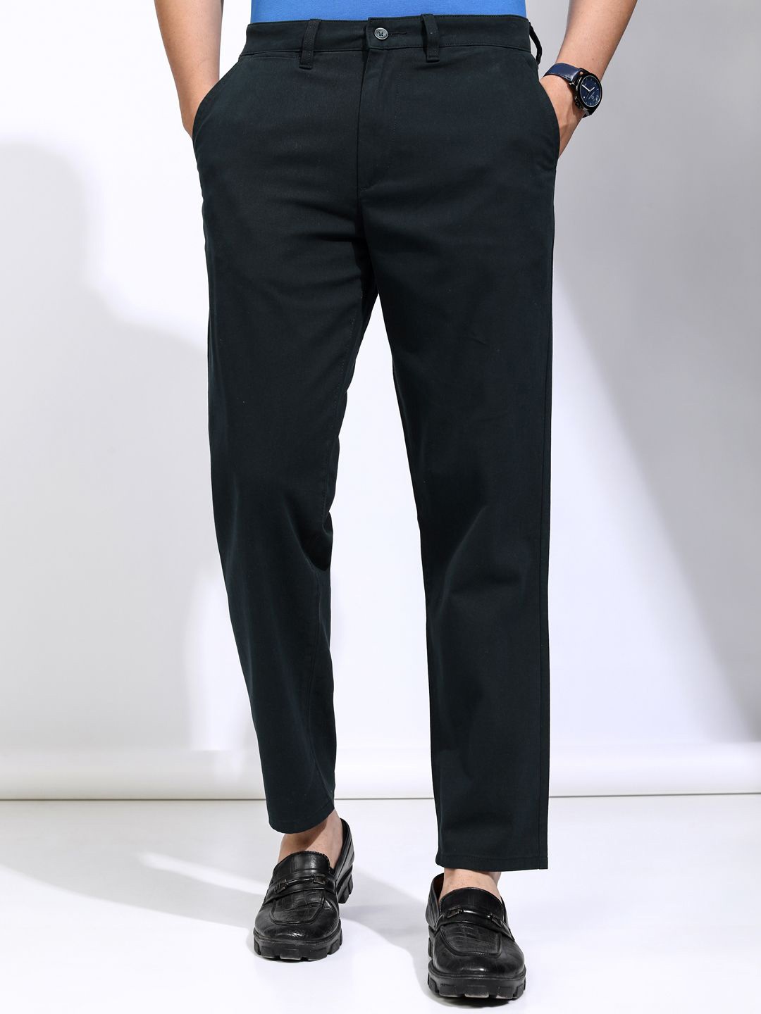 

HIGHLANDER Men Cotton Slim Fit Chinos Trousers, Black
