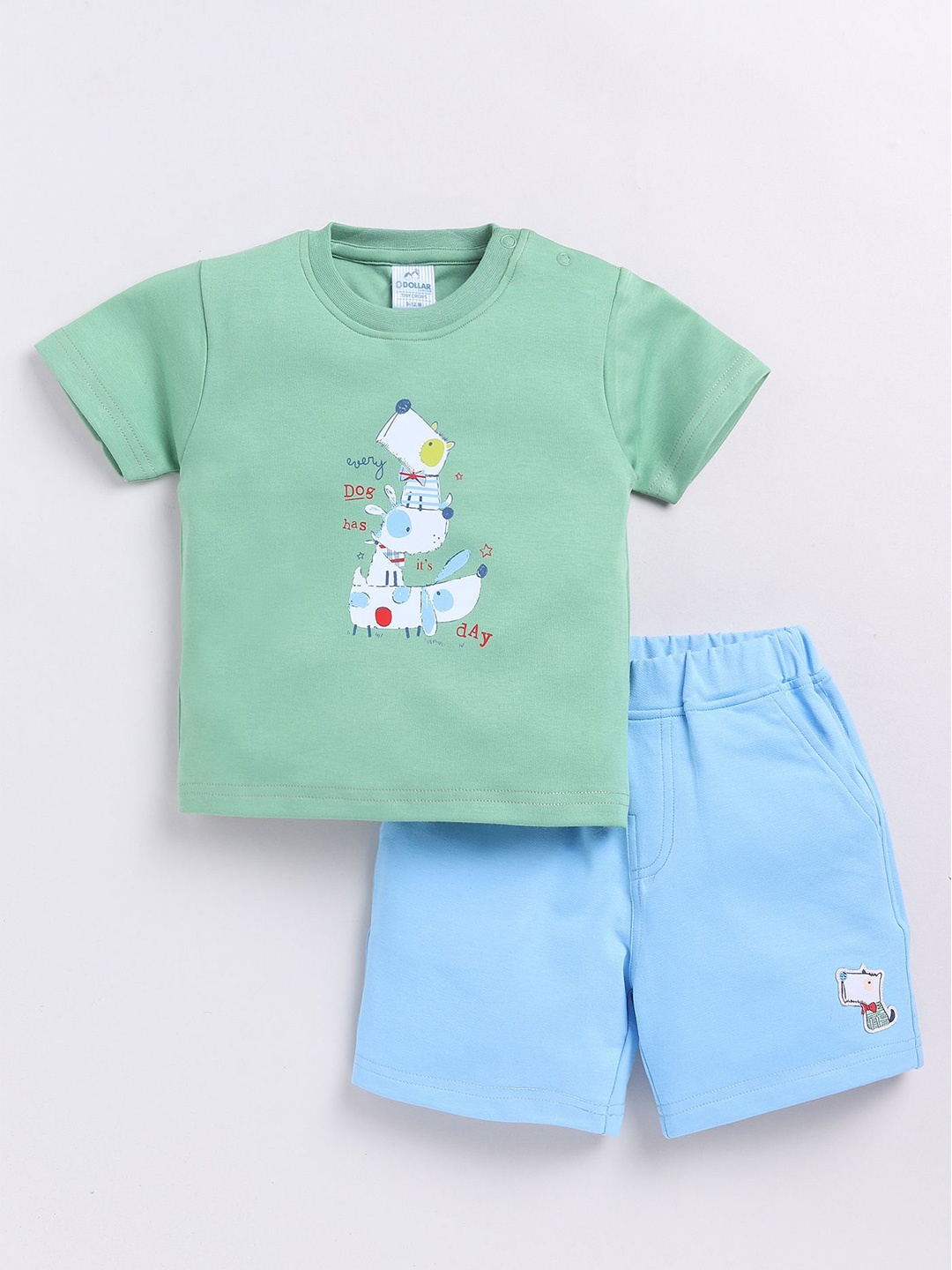 

Dollar Boys Printed Round Neck Short Sleeves T-Shirt With Shorts, Green