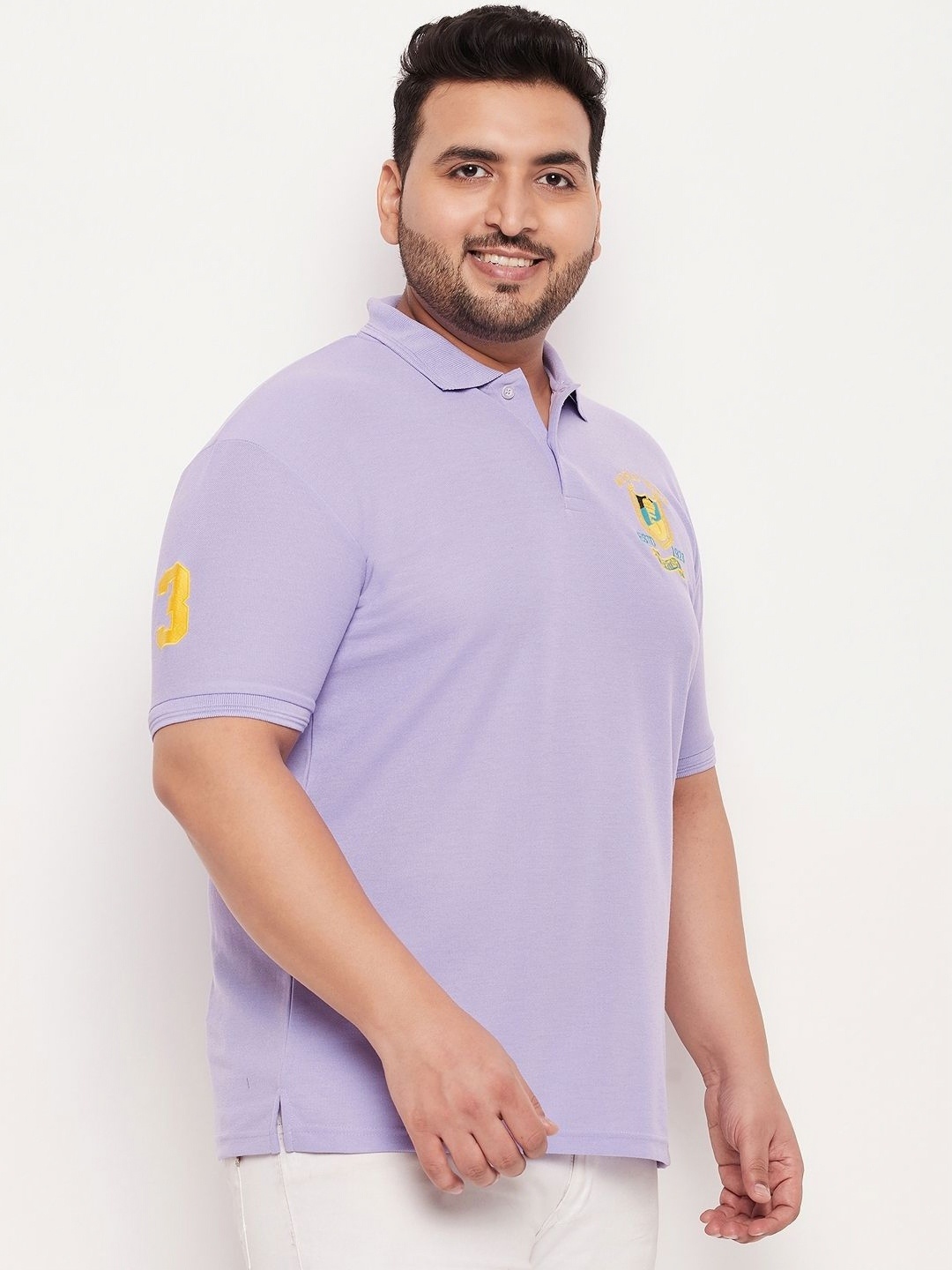 

GET GOLF Men Plus Size Solid Polo Collar Cotton T-shirt, Purple