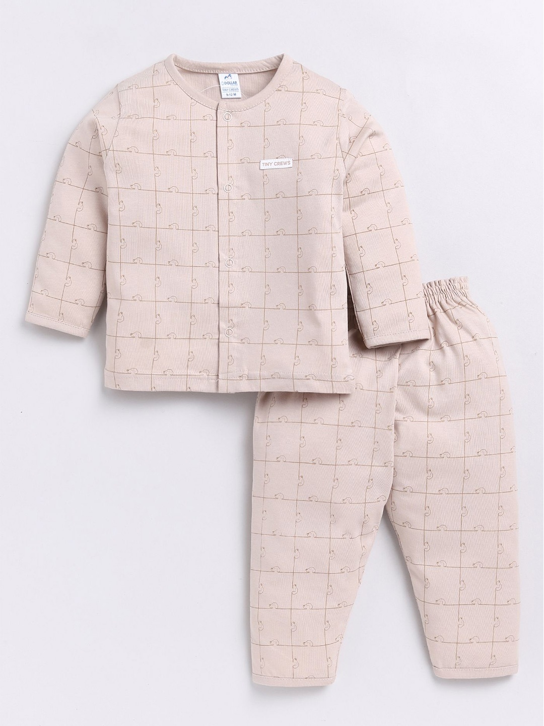 

Dollar Boys Checked Round Neck Long Sleeves Shirt With Trouser, Beige