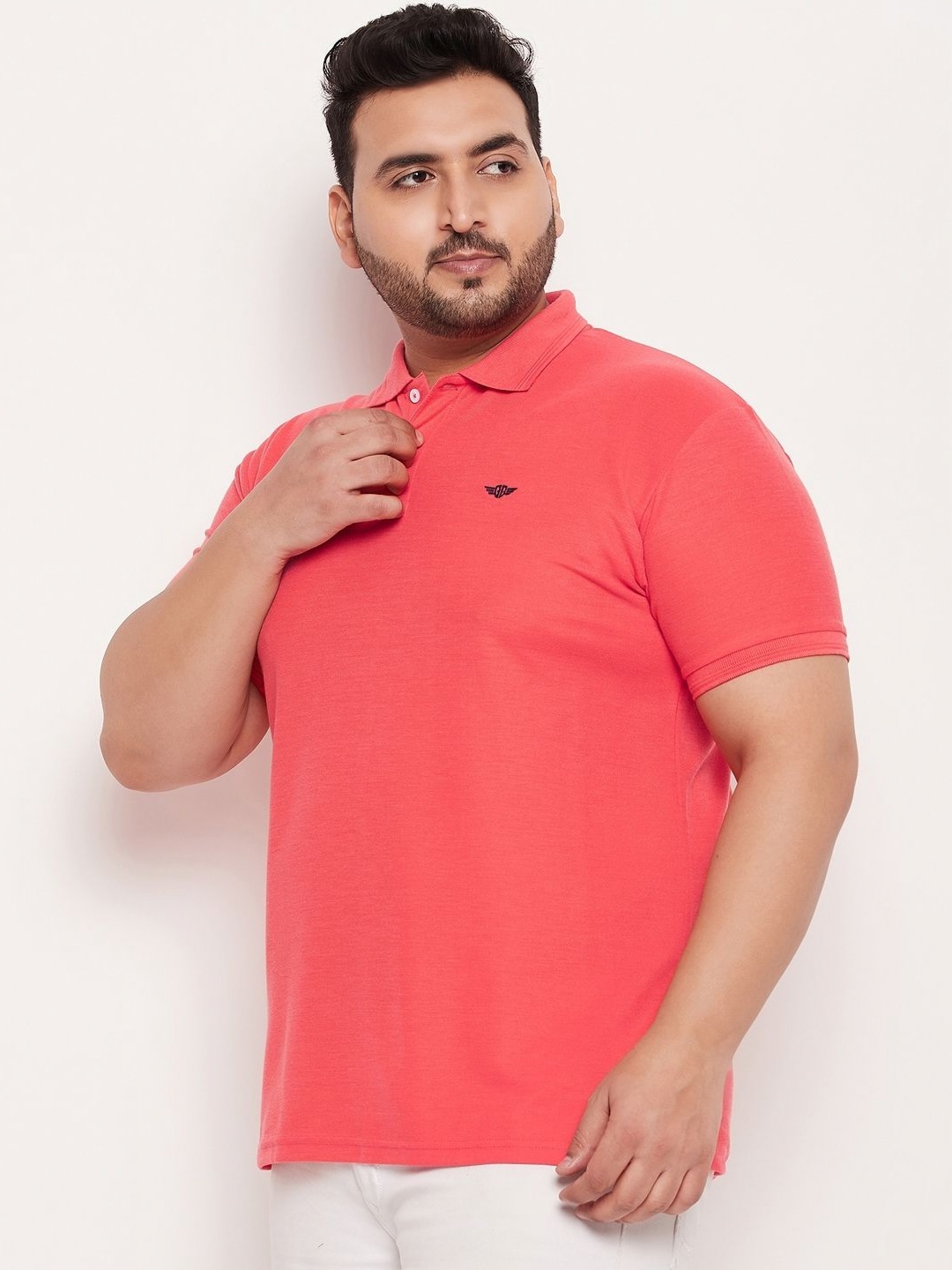 

GET GOLF Men Plus Size Solid Polo Collar Cotton T-shirt, Coral