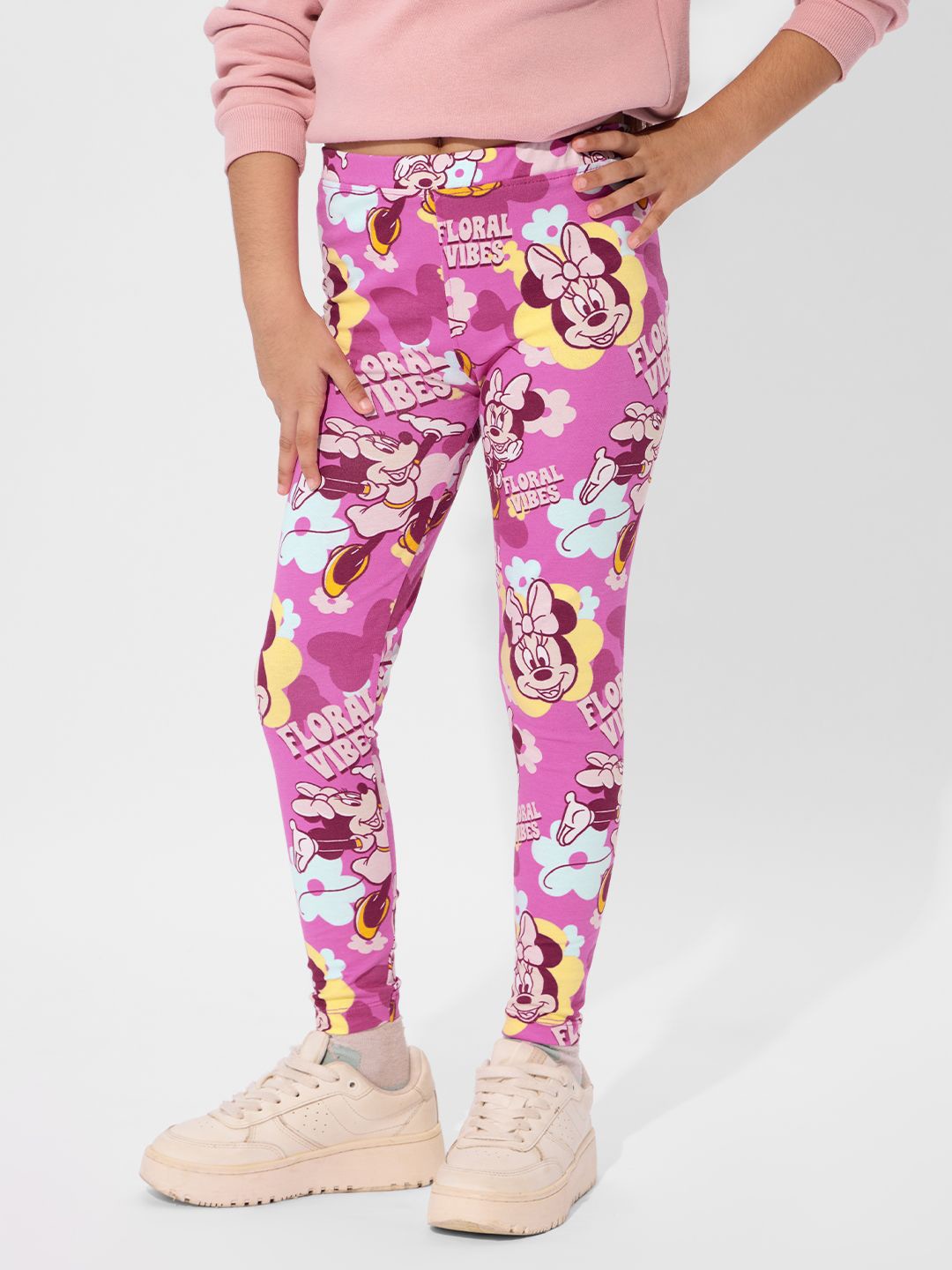 

The Souled Store Girls Cotton Printed Ankle Length Leggings, Pink