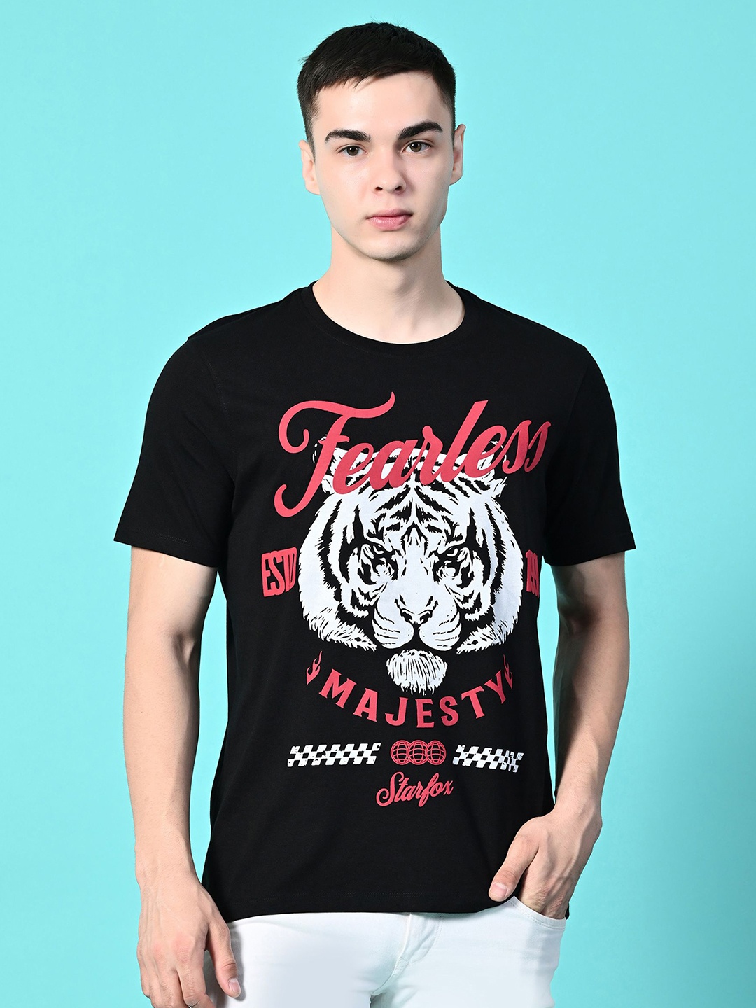

STARFOX Men Graphic Printed Round Neck T-Shirt, Black