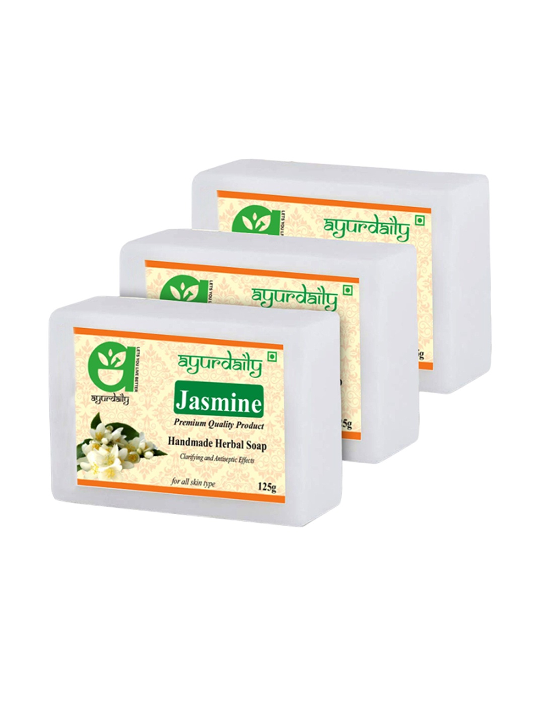 

Ayurdaily Set Of 3 Natural Jasmine Herbal Soap - 125g Each, White