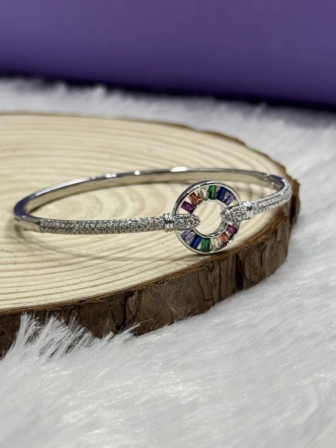 

The Jewellery Tale Silver-Plated Stone Studded Bangle-Style Bracelet