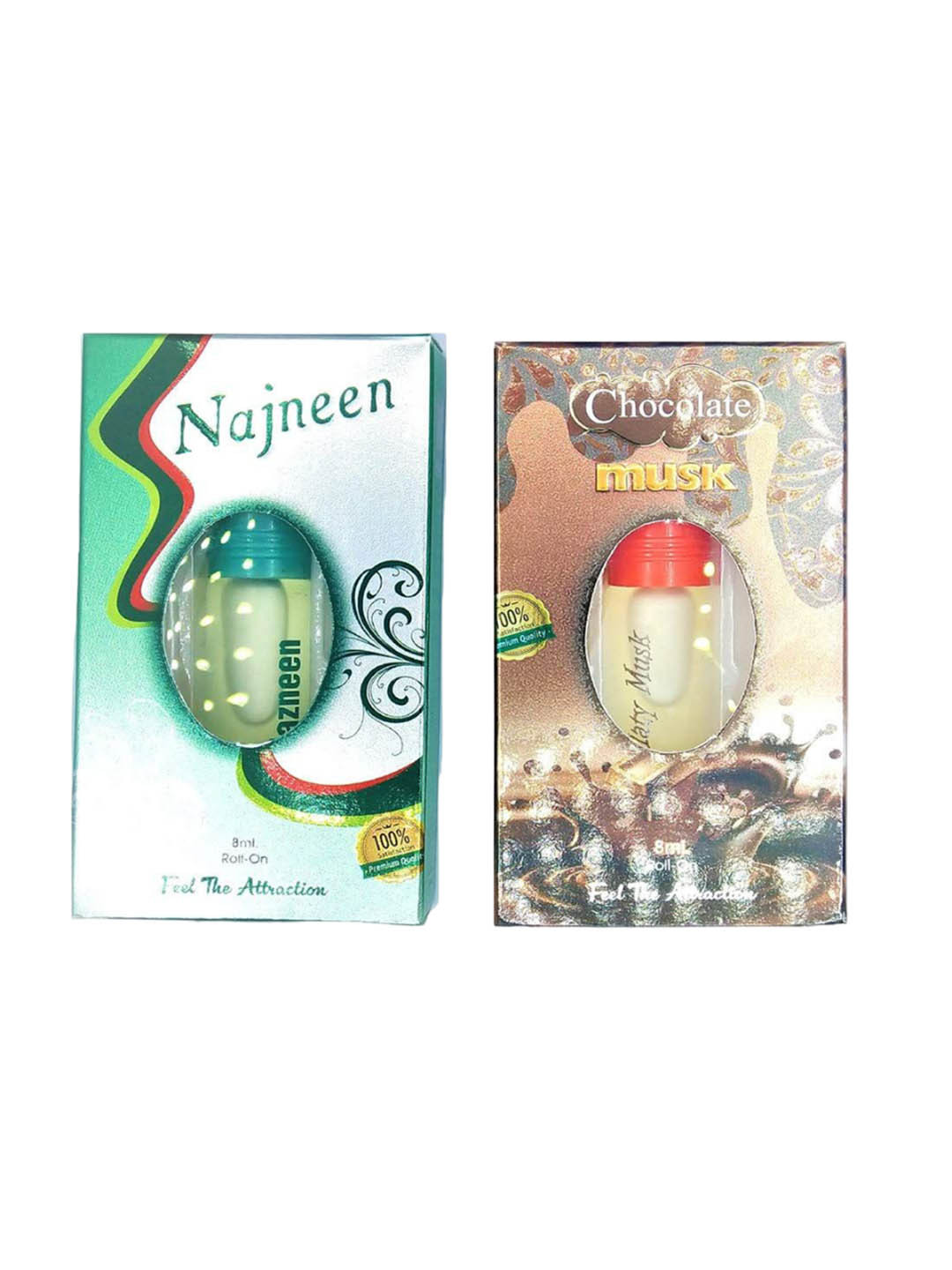

RAVIOUR LIFESTYLE Set Of 2 Chocolate Musk & Nazneen Roll On Attar- 8ml Each, Transparent