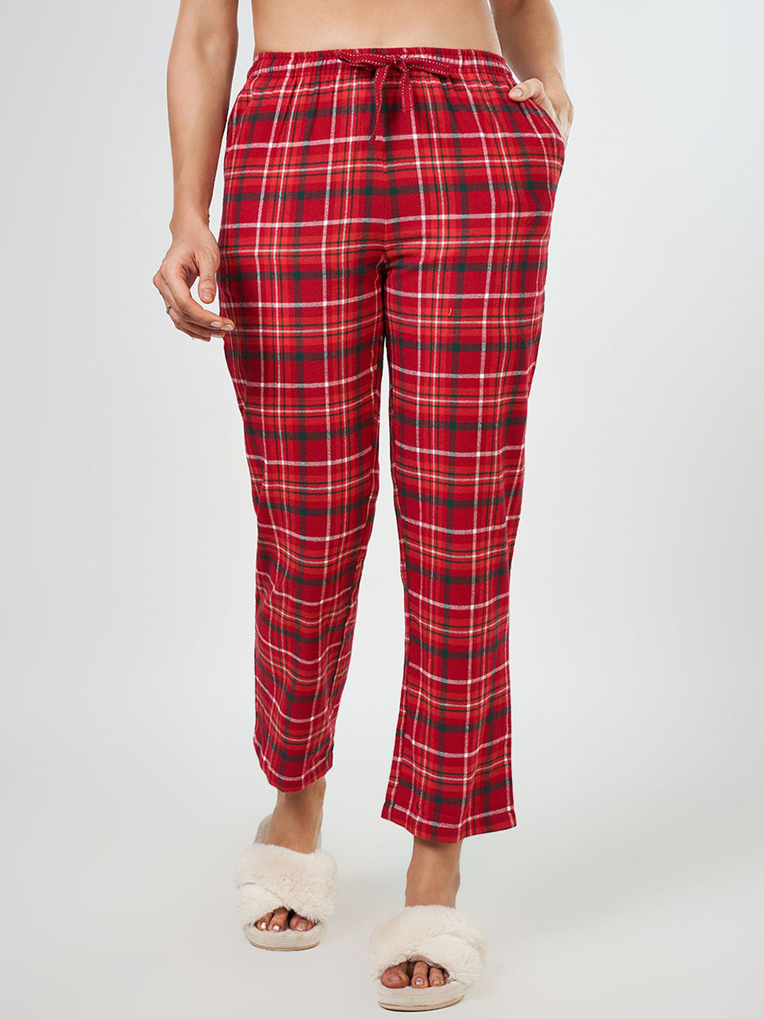 

Dreamz by Pantaloons Checked Cotton Mid-Rise Lounge Pants, Red