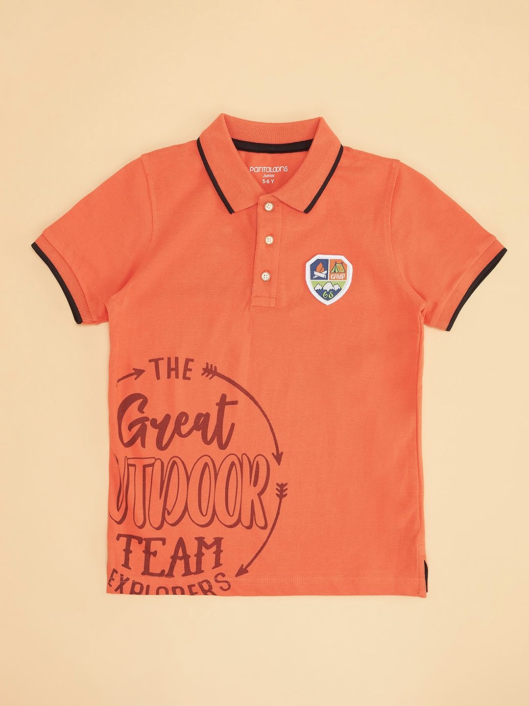 

Pantaloons Junior Boys Typography Printed Round Neck Cotton T-shirt, Orange