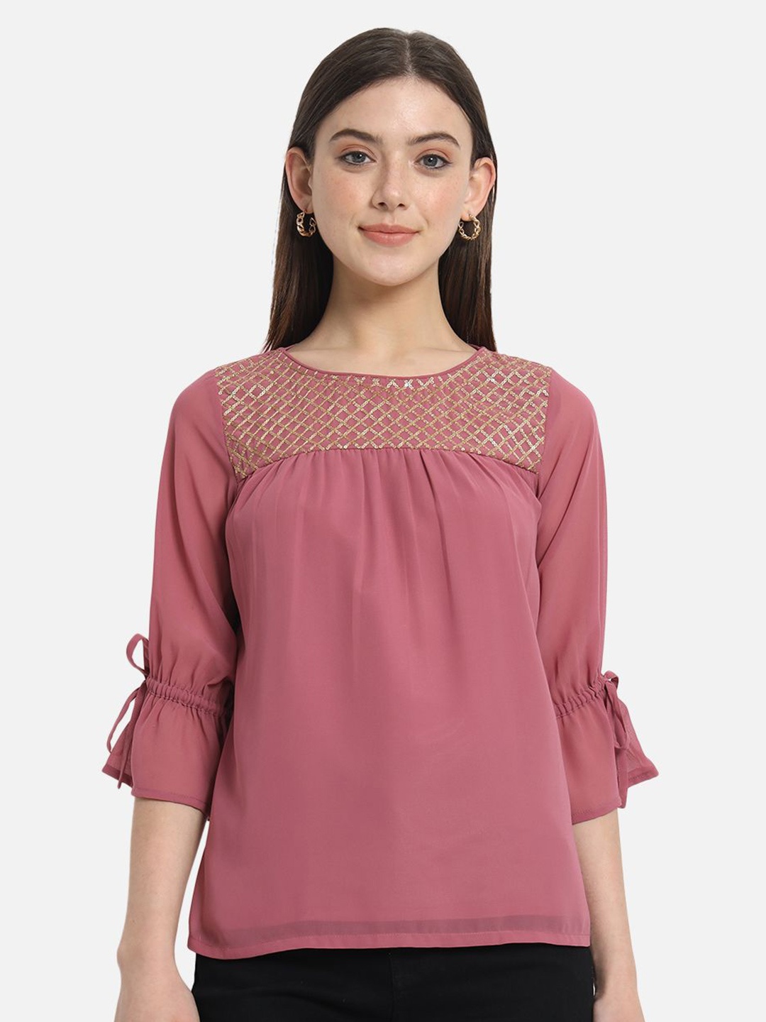 

ALL WAYS YOU Women Embellished Round Neck Top, Pink