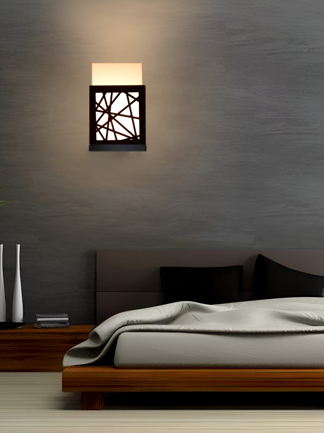 

Gojeeva Black & White Geometric Printed Wooden Square Shaped Wall Lamp