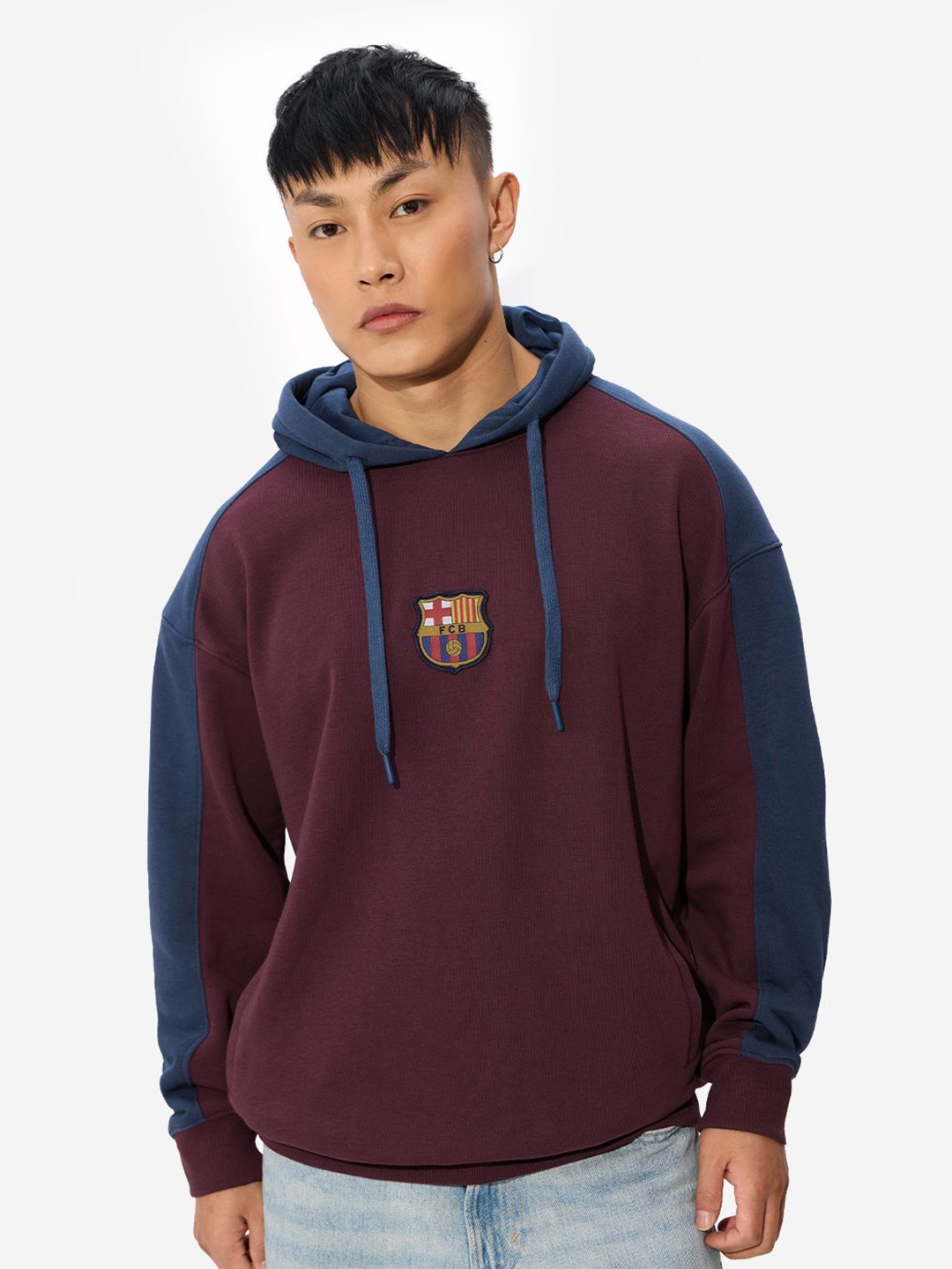 

The Souled Store Men Long Sleeves Graphic Printed Hooded Sweatshirt, Burgundy