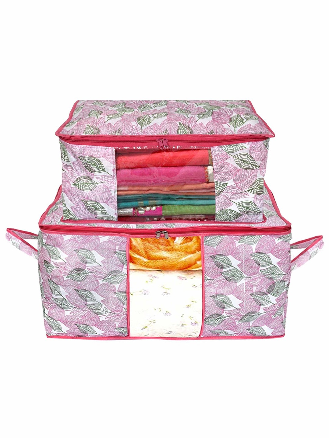 

Kuber Industries Pink & White 2 Pieces Floral Printed Saree Cover Organisers