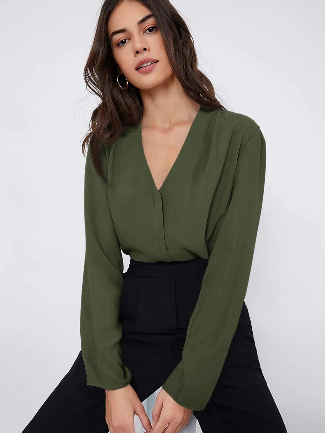 

FNOCKS Women Comfort Opaque Casual Shirt, Green
